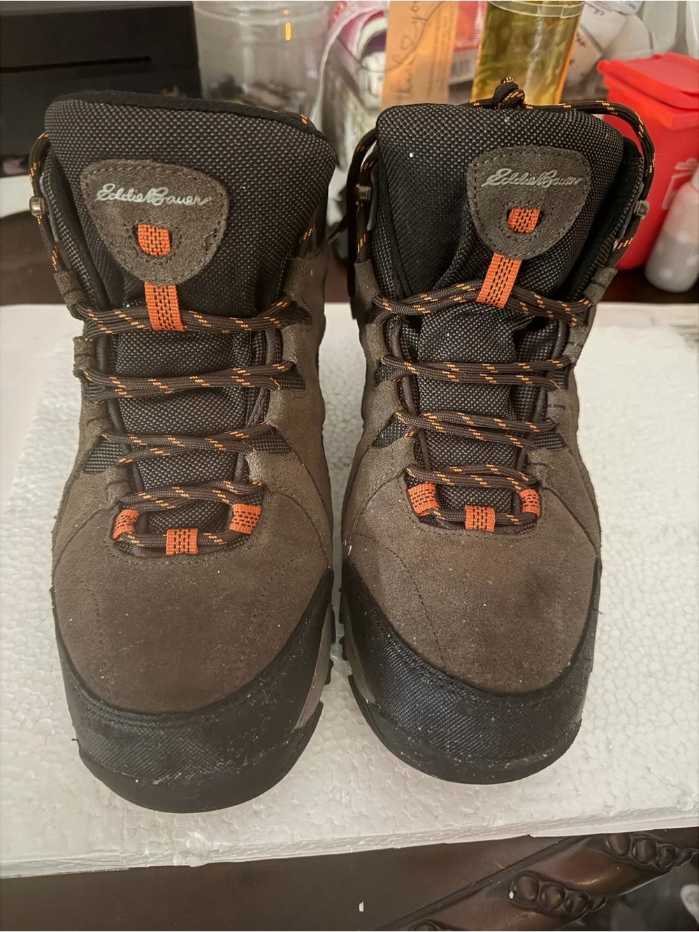 Eddie Bauer Brown Suede Hiking Boots with Orange Detail